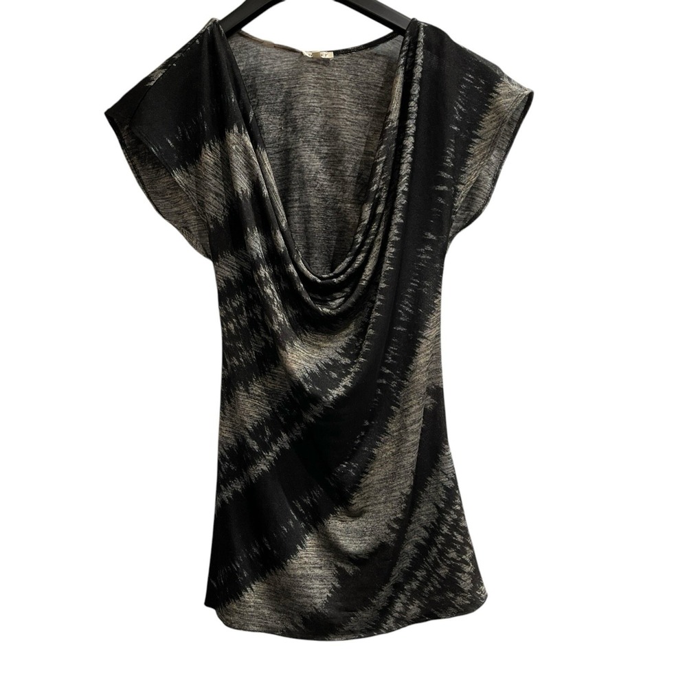 Studio Y Y2K Top Womens M Black Mesh Fitted Drape Neck Blouse Fairy Whimsigoth